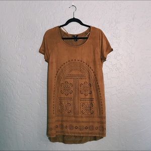 H&M Suede Brown Boho T-shirt Dress